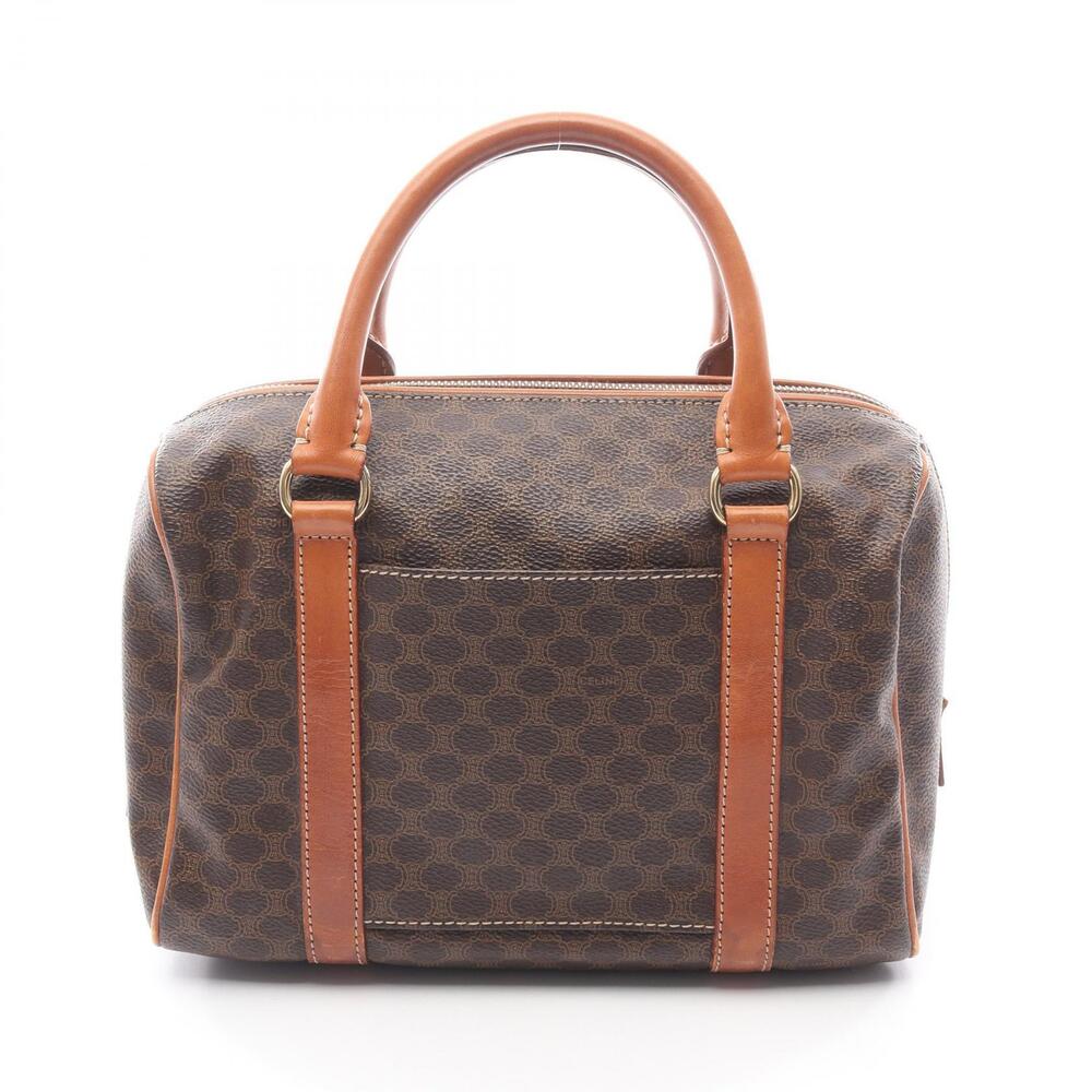 Celine Macadam Handbag Canvas Leather Brown